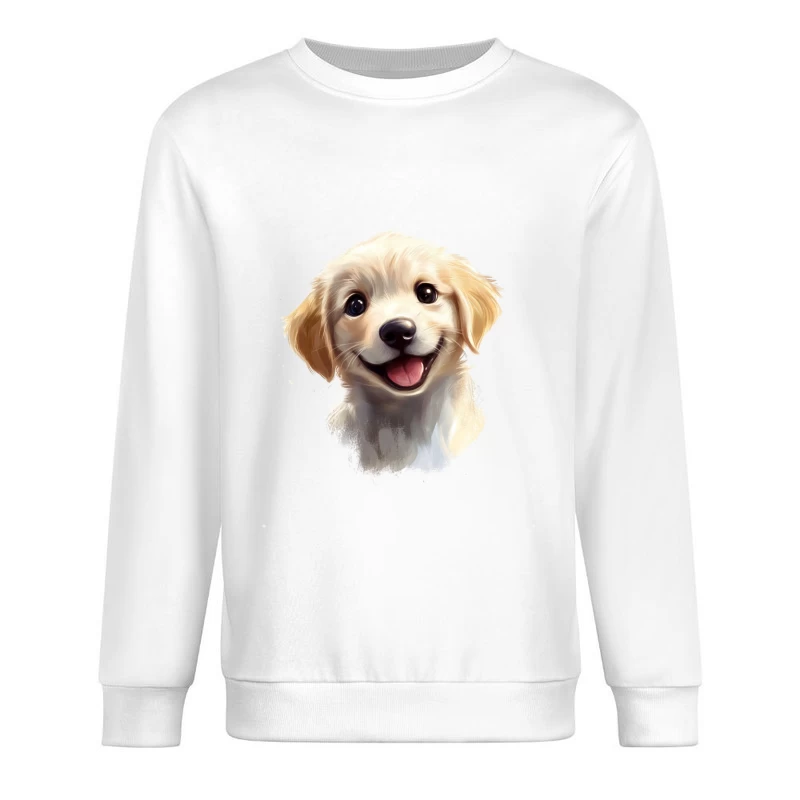 Adorable Smiling Golden Retriever Puppy Digital Portrait Male Pullover Sweatshirt