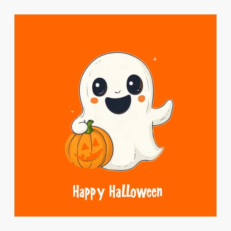 Cute Cartoon Ghost with Halloween Pumpkin Pin
