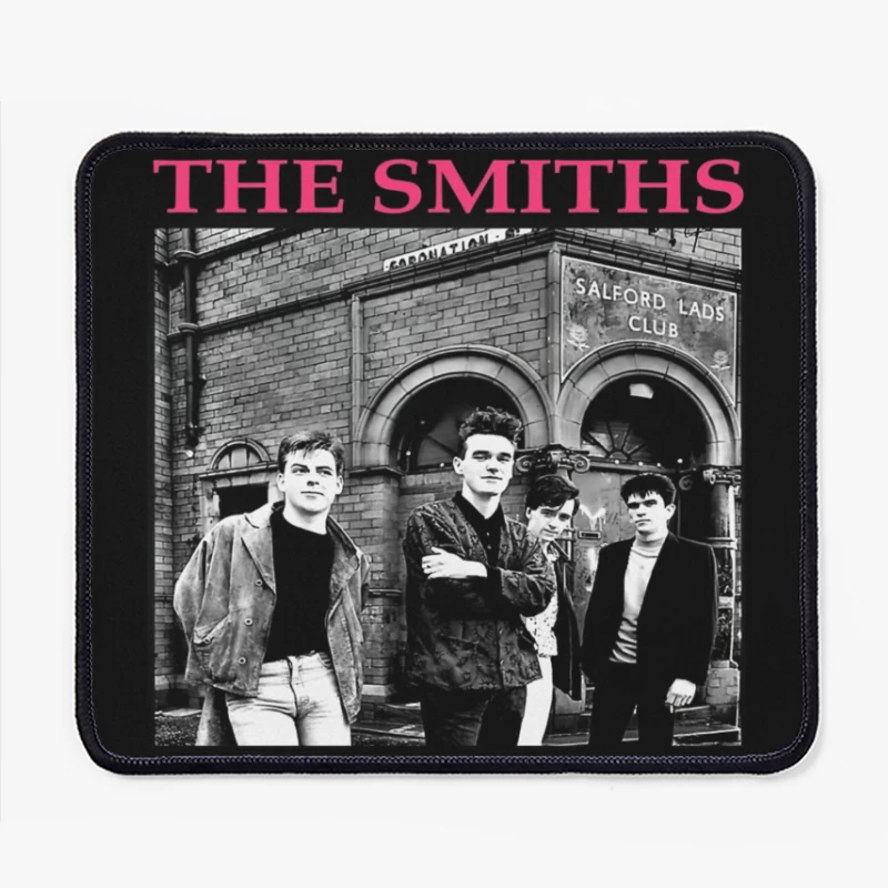 The Smiths Band Outside Historic Salford Lads Club - Iconic Black and White Photograph Mouse Pad