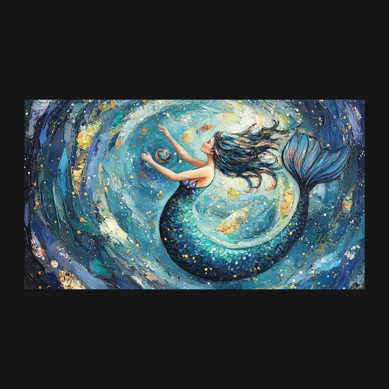 Magical Mermaid in Swirling Underwater Starry Sky Desk Mat
