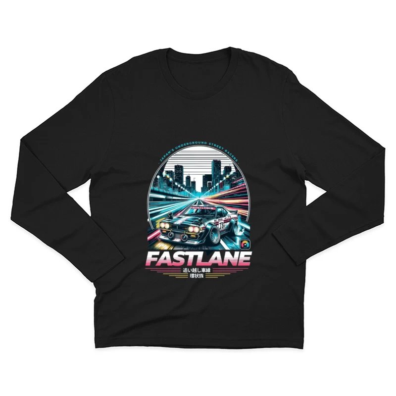 Retro Sports Car Racing Through Neon Cityscape - Synthwave Style Male Long Sleeve T-Shirt