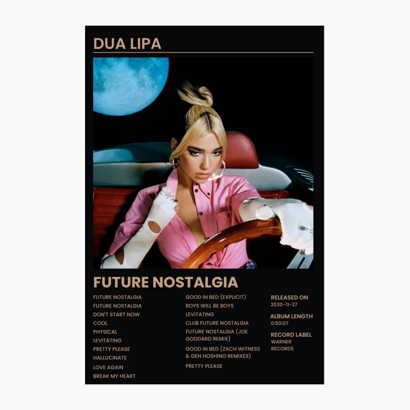 Dua Lipa's Future Nostalgia Album Cover: Pop Star in Pink Under Blue Moon Cotton Tote Bag