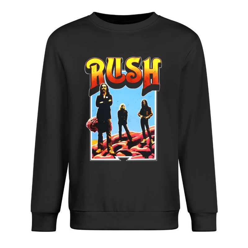 Retro Rush Rock Band Promotional Poster from the 1970s Male Pullover Sweatshirt