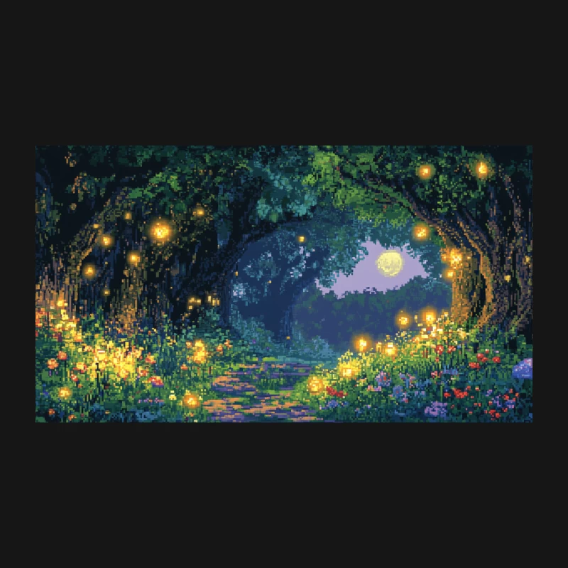 Enchanted Moonlit Path Through a Magical Pixelated Forest Desk Mat