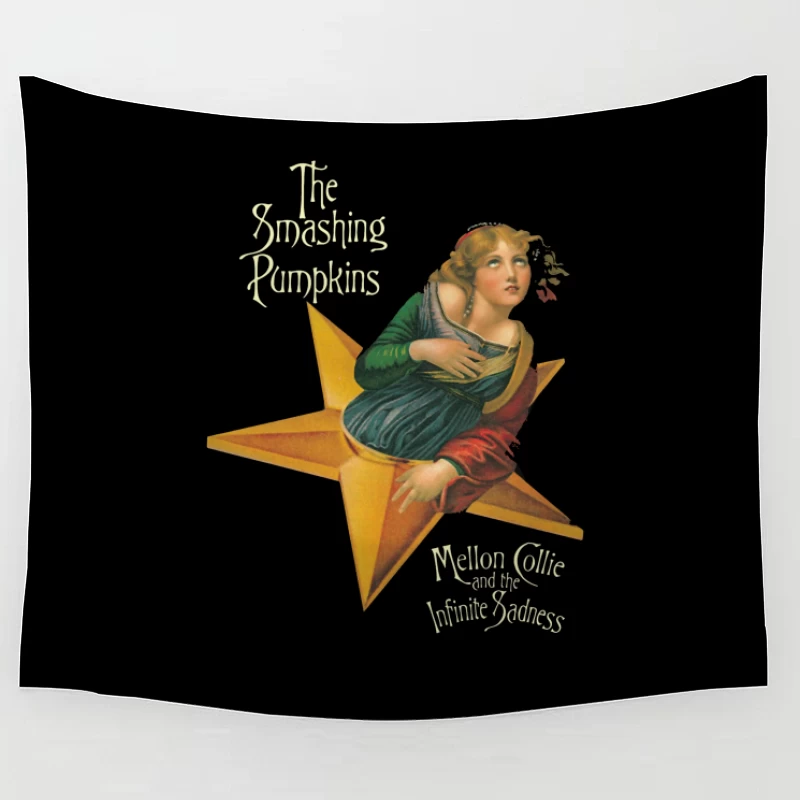 The Smashing Pumpkins' Mellon Collie Album Cover Featuring Classical Art on Golden Star Tapestry