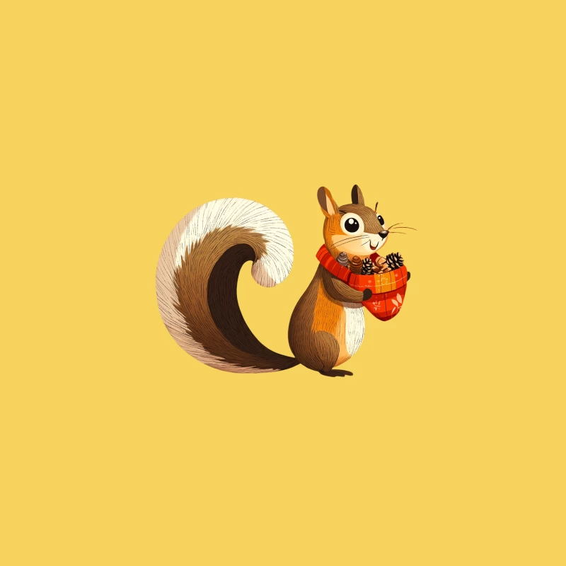 Cute Cartoon Squirrel with Red Scarf Holding Autumn Pinecones Bucket Hat
