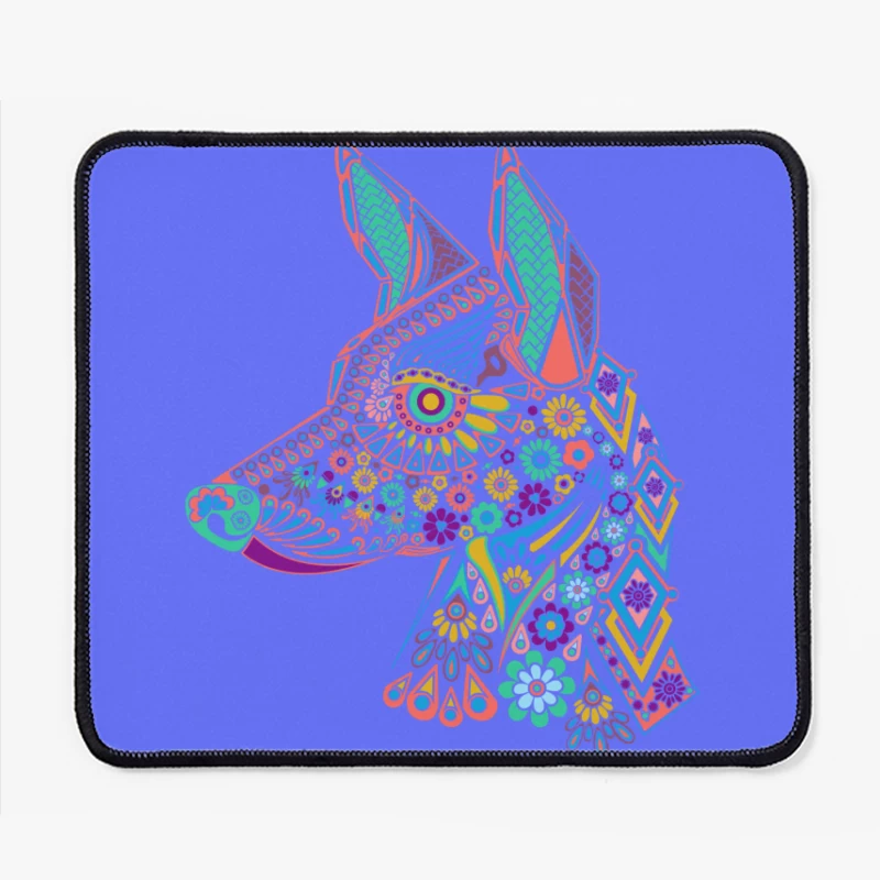 Colorful Floral Dog Illustration Mouse Pad