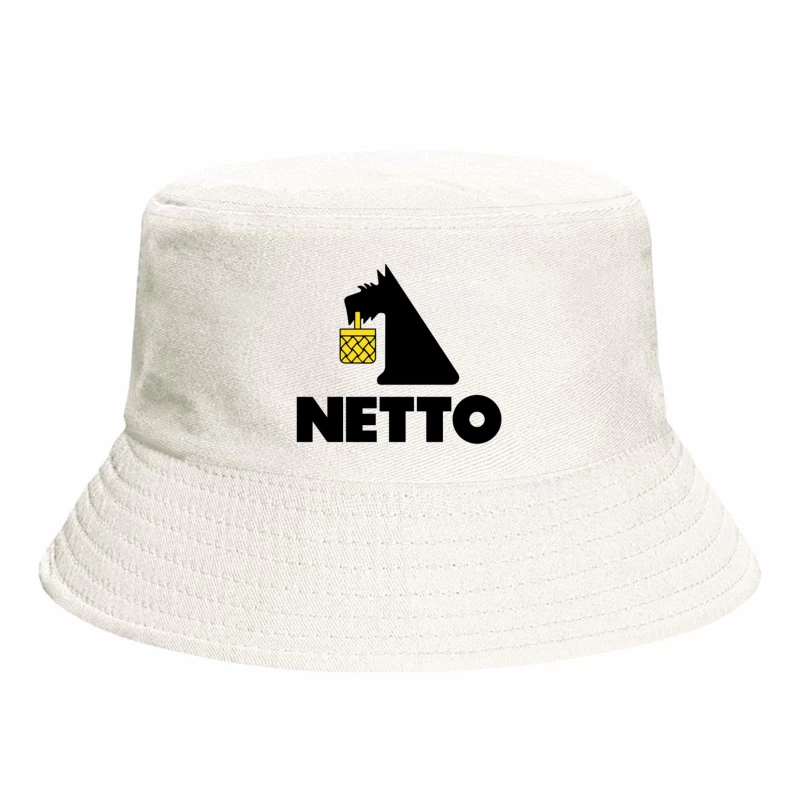 Netto Supermarket Logo with Black Dog and Yellow Basket Bucket Hat