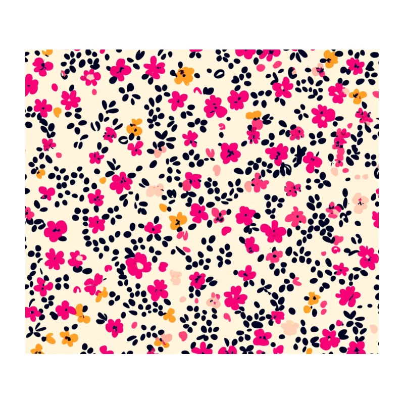 Vintage Ditsy Floral Pattern with Pink Flowers and Black Leaves Tapestry