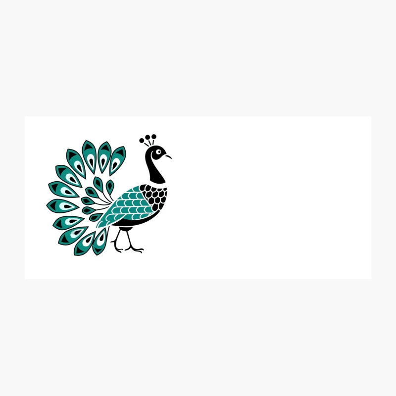 Stylized Geometric Peacock Illustration in Teal and Black Coffee Mug