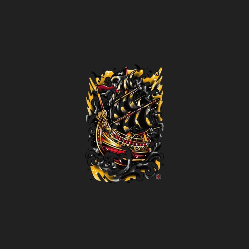 Artistic Pirate Ship Design Bucket Hat