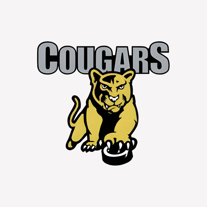 Fierce Yellow Cougar Sports Team Logo with Gray Text Male T-Shirt