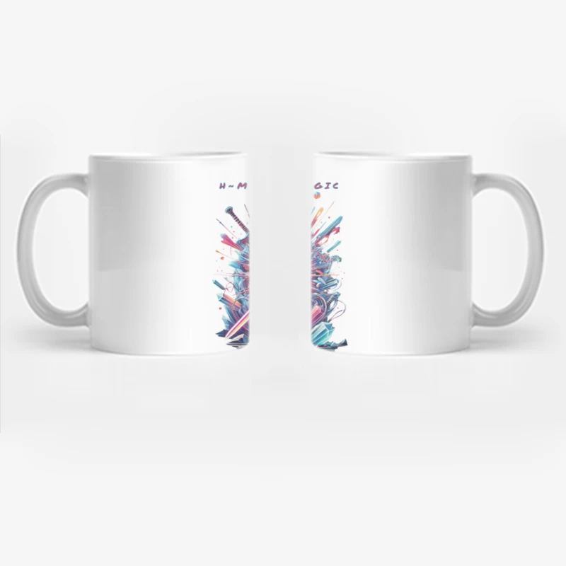 Mystical Warrior Silhouette with Magical Sword Burst Coffee Mug