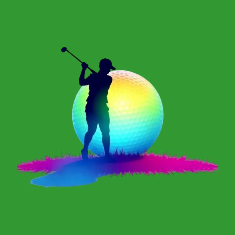 Colorful Golfer Silhouette with Rainbow Golf Ball Pin