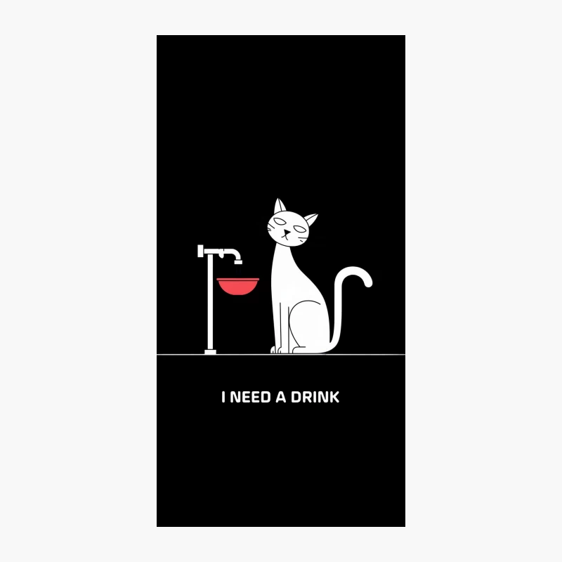 Minimalist Line Drawing of Cat with Red Water Bowl iPhone Case