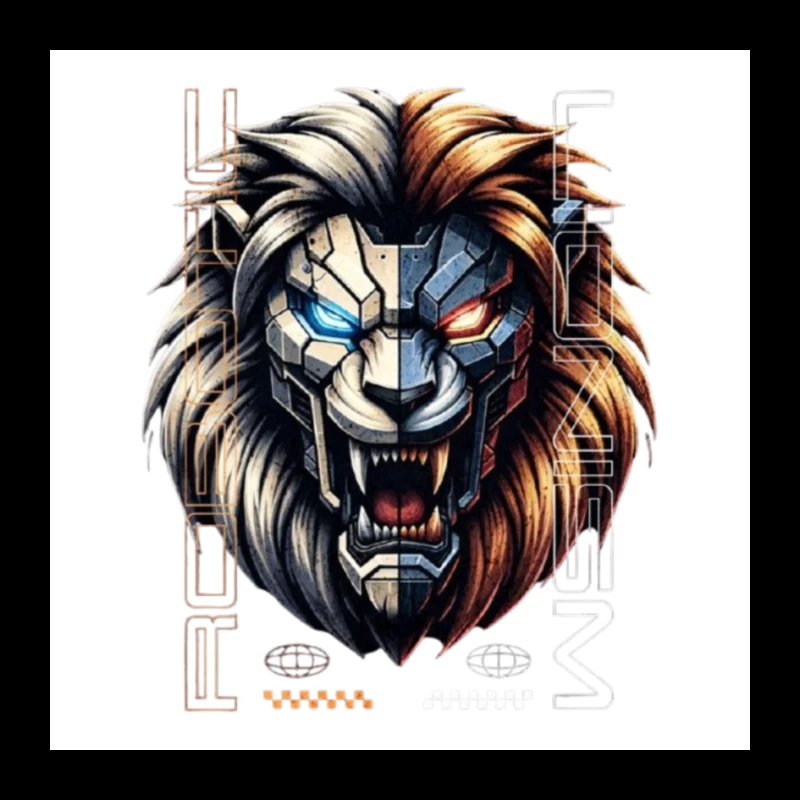 Cyberpunk Lion with Mechanical Face Pin