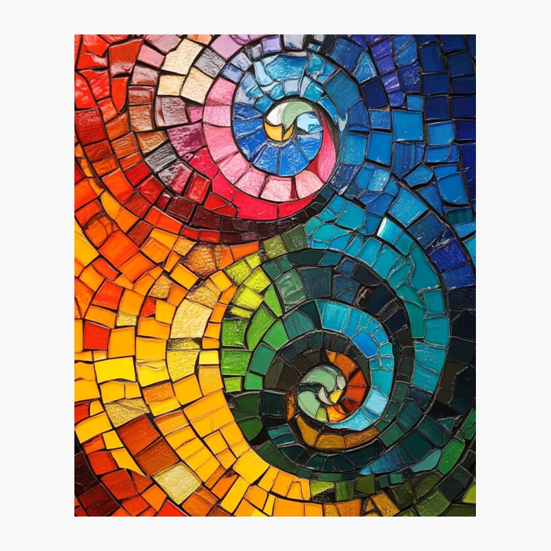 Vibrant Spiral Mosaic: Colorful Abstract Glass Art Cotton Tote Bag