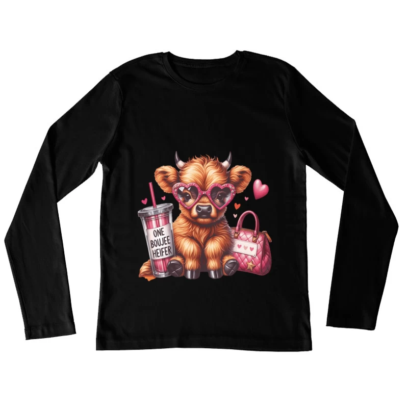 Süße stilvolle Kuh mit Herzbrille Damen Langarm T-Shirt