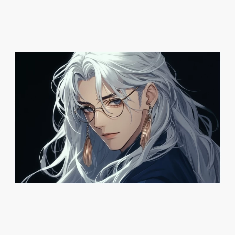 Elegant Anime Bishounen with White Hair and Glasses Travel Mug