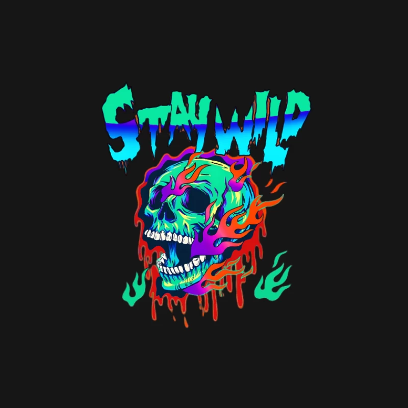 Psychedelischer Schädel mit Flammen Herren T-Shirt