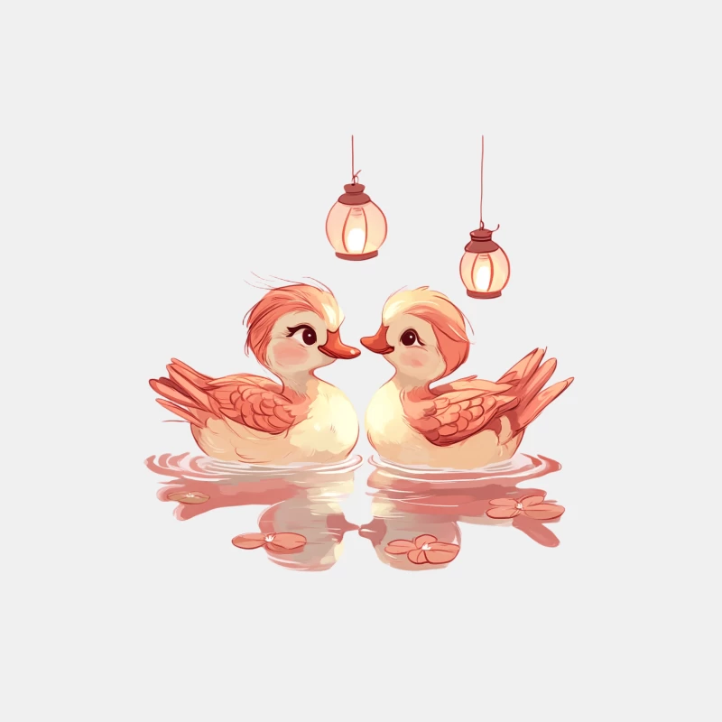 Cute Cartoon Ducks with Lanterns in Water Reflection Male Tank Top