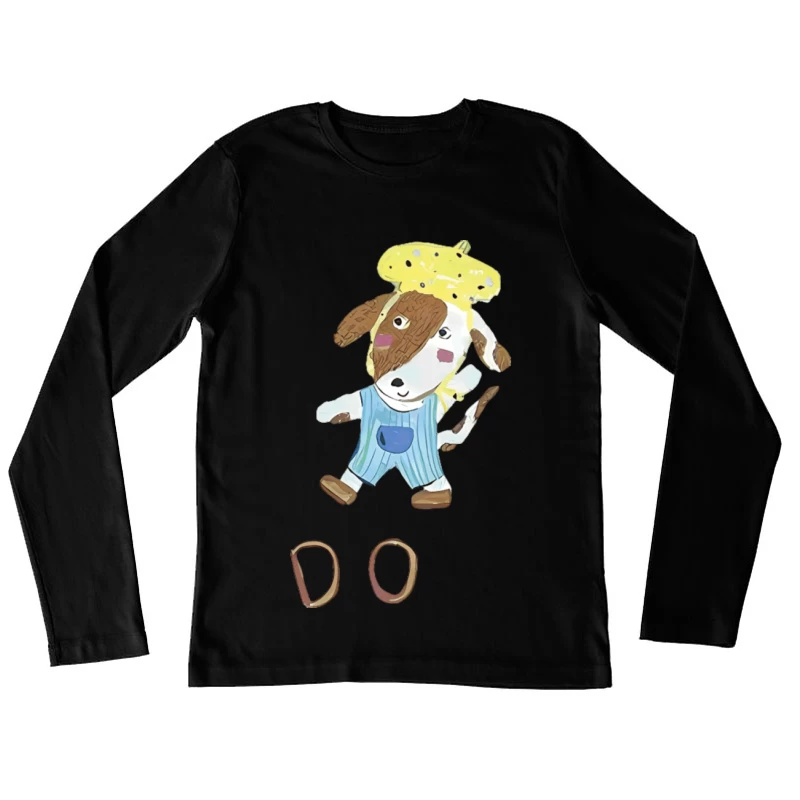 Niedlicher Hund mit gelbem Hut Damen Langarm T-Shirt