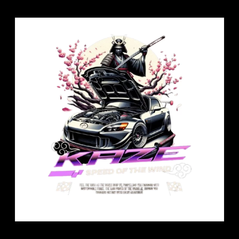 Samurai Warrior Honda S2000 with Cherry Blossoms in Anime Style Throw Pillow