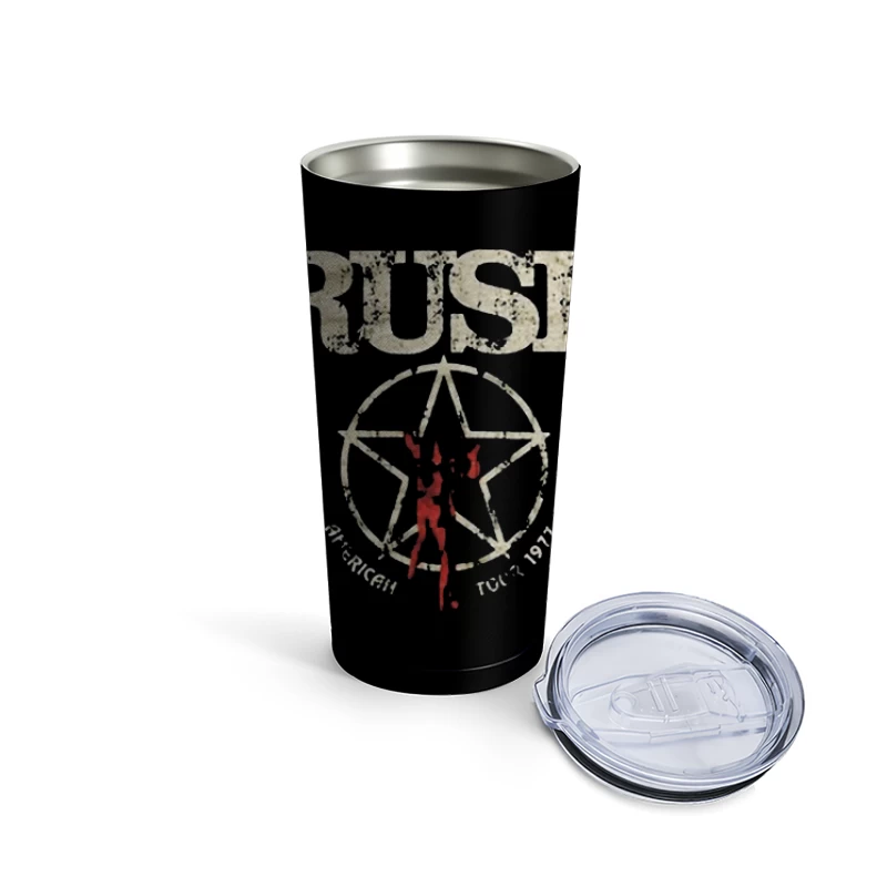 Rush Band Vintage Logo with Pentagram Star Design Travel Mug