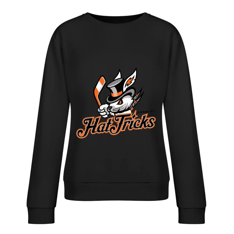 Danbury Hat Tricks Hockey Team Logo with Rabbit Mascot Female Pullover Sweatshirt