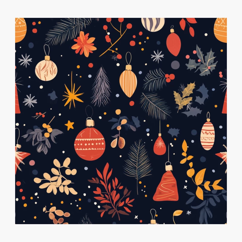 Festive Christmas Pattern with Ornaments and Winter Foliage Throw Pillow