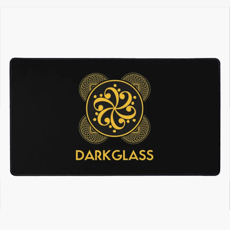 Black and Gold Ornamental Spiral Logo with Darkglass Text Desk Mat