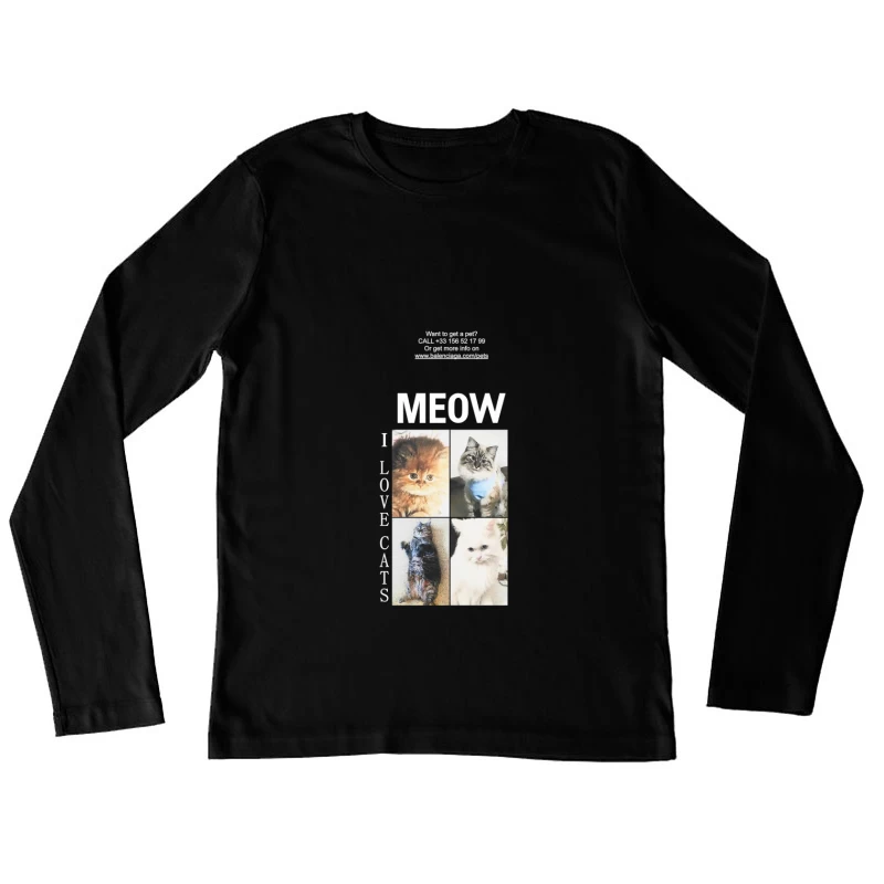 Süße Katzenbilder und Kontaktinformationen Damen Langarm T-Shirt