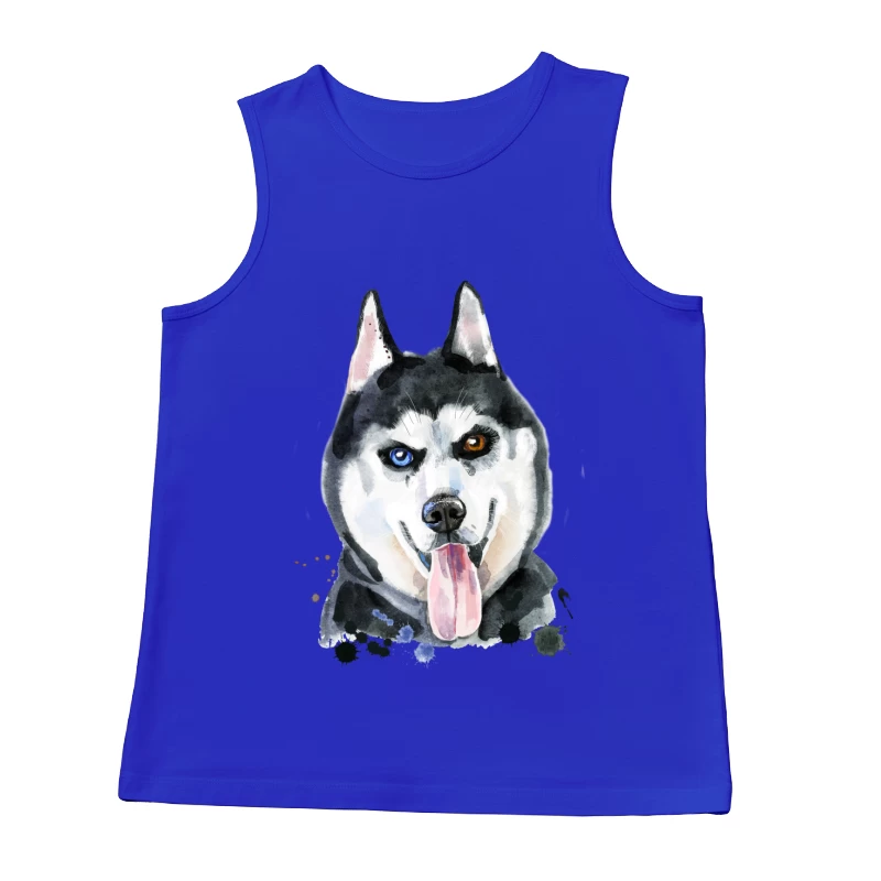 Portrait aquarelle de husky avec yeux hétérochromes Homme Débardeur