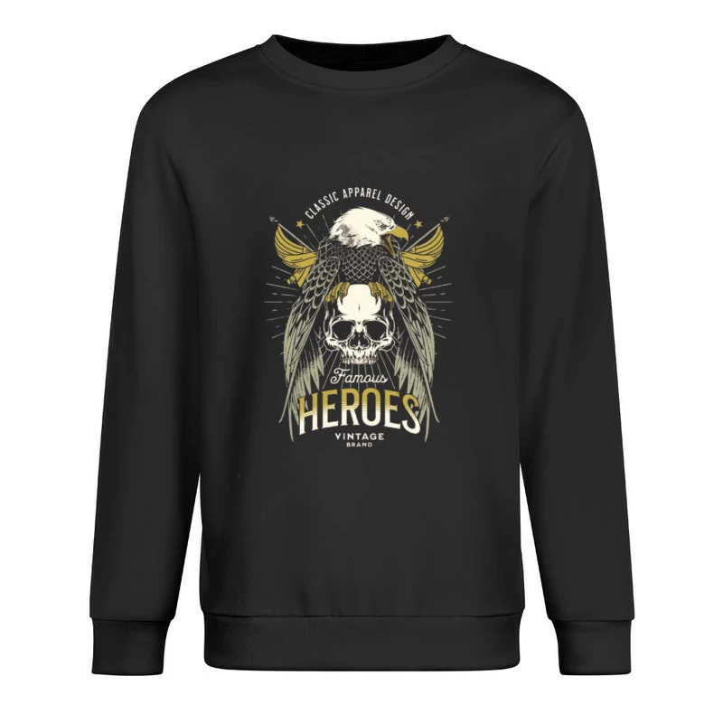 Heroic Eagle Skull with Golden Wings Vintage Design Male Pullover Sweatshirt