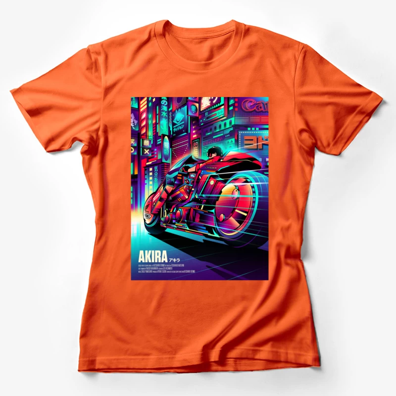 Cyberpunk Akira Motorcycle in Neon City Female T-Shirt