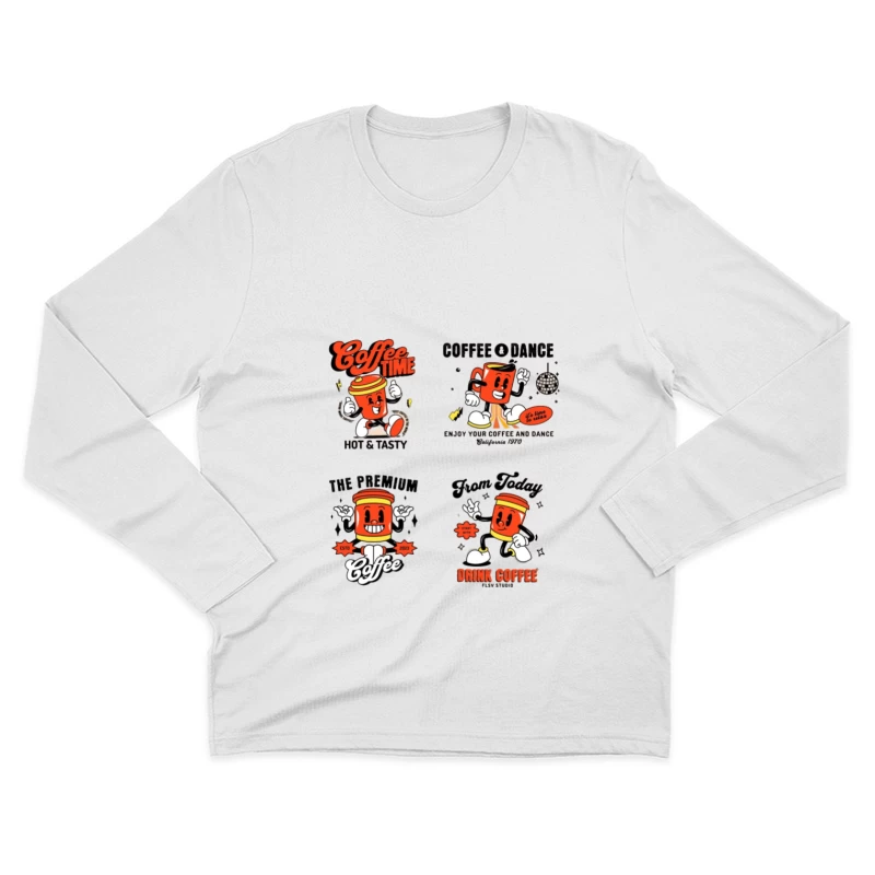 Personnage de tasse de café joyeux Homme Manches Longues T-Shirt