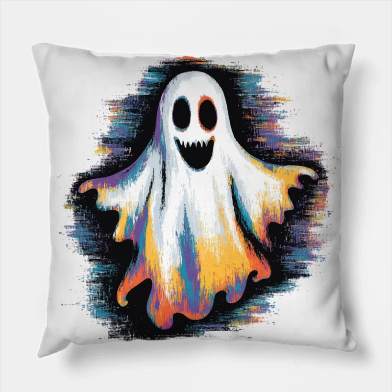 Colorful Spooky Ghost Halloween Illustration Throw Pillow