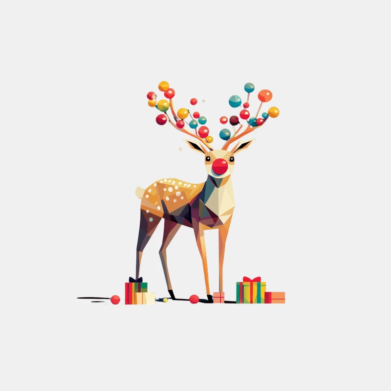 Geometric Holiday Reindeer with Colorful Ornament Antlers Male Tank Top