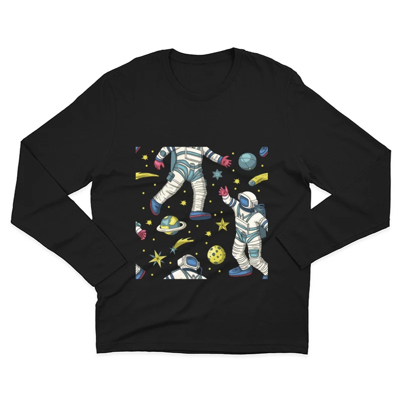 Astronauten und Weltraumelemente Muster Herren Langarm T-Shirt