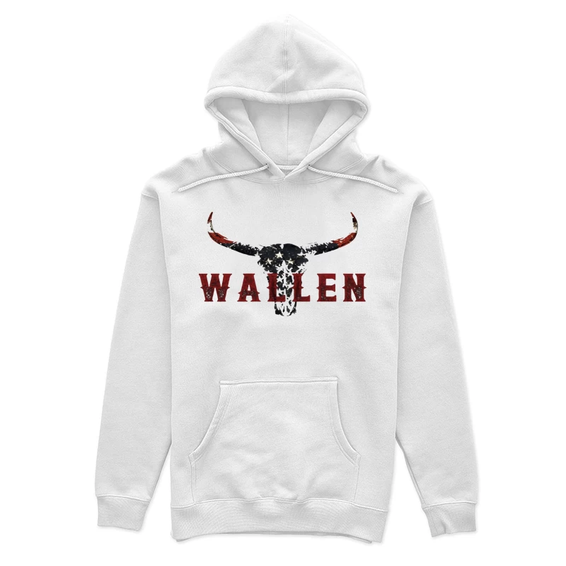 American Patriotic Western "Wallen" Logo with Flag-Patterned Bull Skull Female Pullover Hoodie