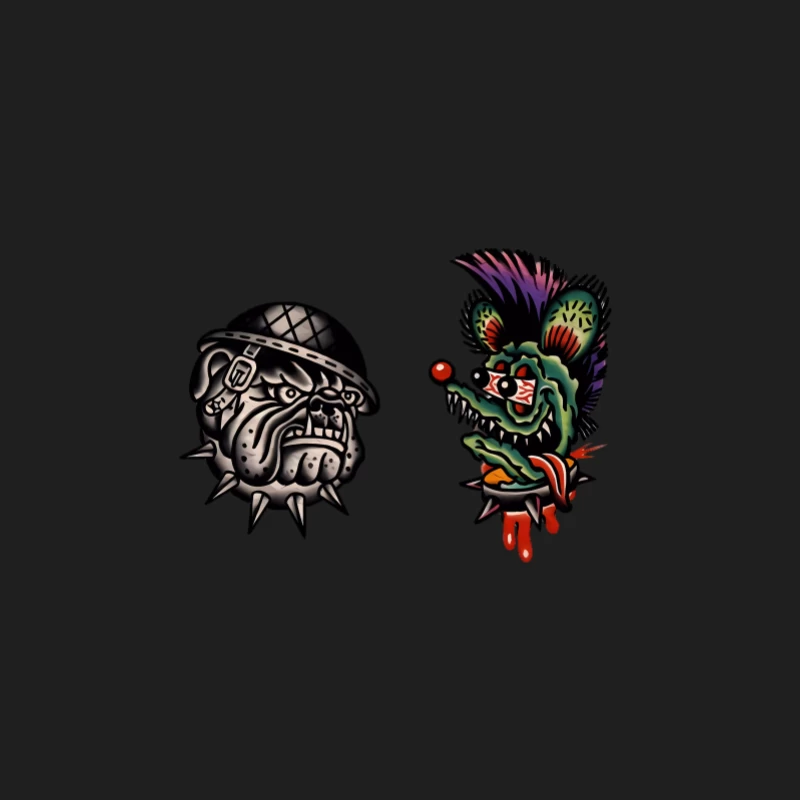 Retro Tattoo Designs mit Bulldogge und Ratte Herren Tanktops