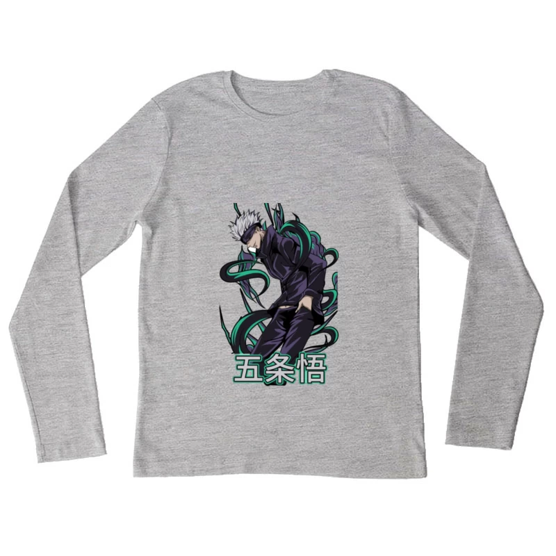 Anime-Charakter mit dunklem Outfit und weißen Haaren Damen Langarm T-Shirt