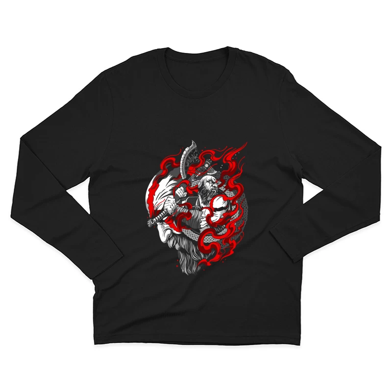 Fierce Warrior with Axe and Flames Male Long Sleeve T-Shirt