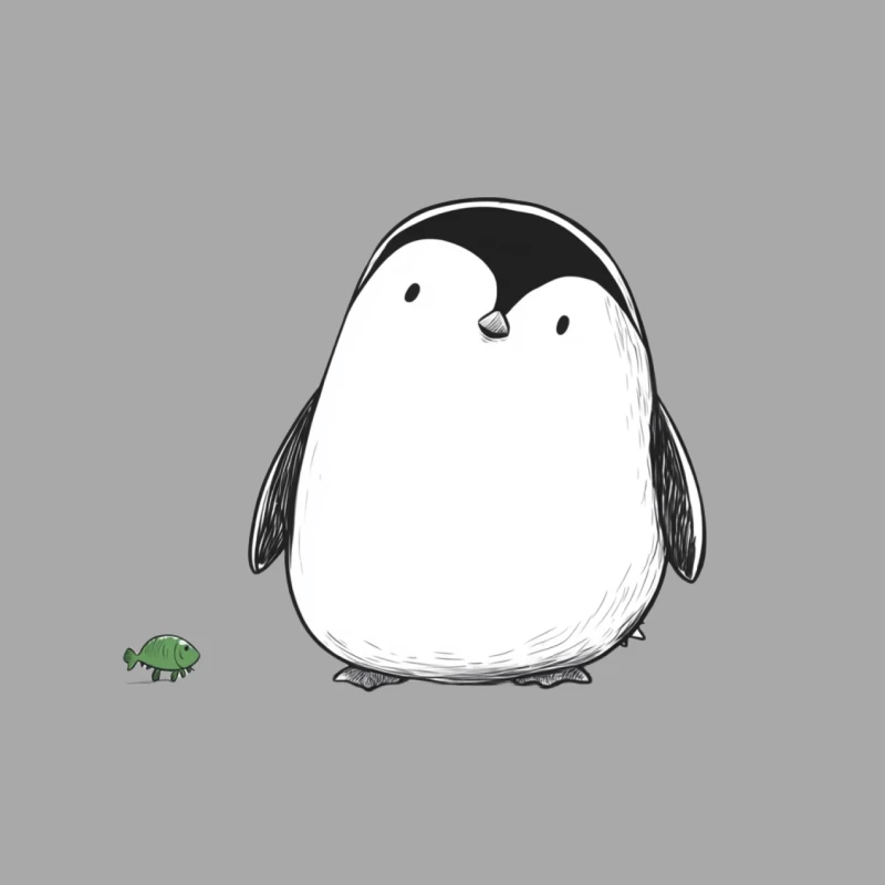 Cute Minimalist Cartoon of Penguin Meeting Beetle Male Pullover Hoodie