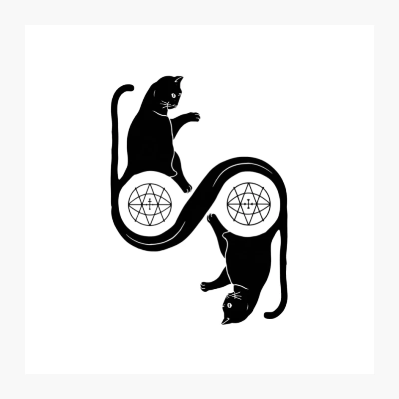 Mystical Yin Yang Cats with Occult Symbols Pin