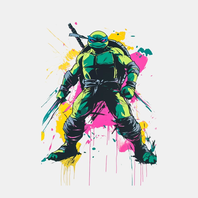 Vibrant Ninja Turtle Action in Graffiti-Inspired Pop Art Style Male Tank Top