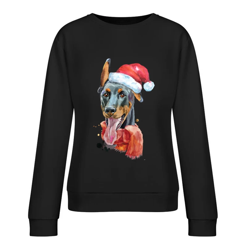 Illustration de chien avec chapeau de Noël Femme Sweat-shirt à enfiler