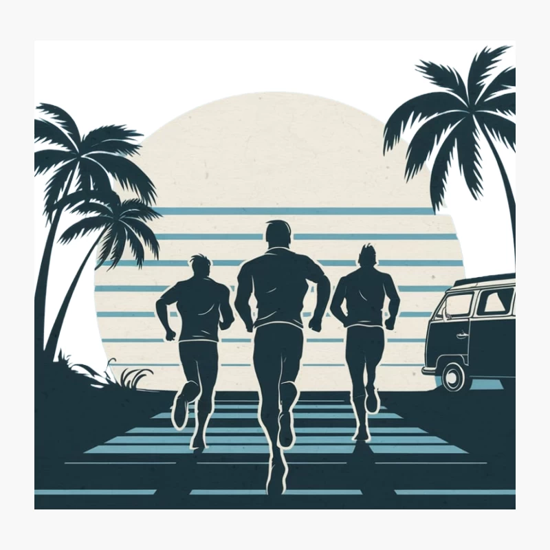 Retro Beach Run: Silhouettes at Sunset Throw Pillow