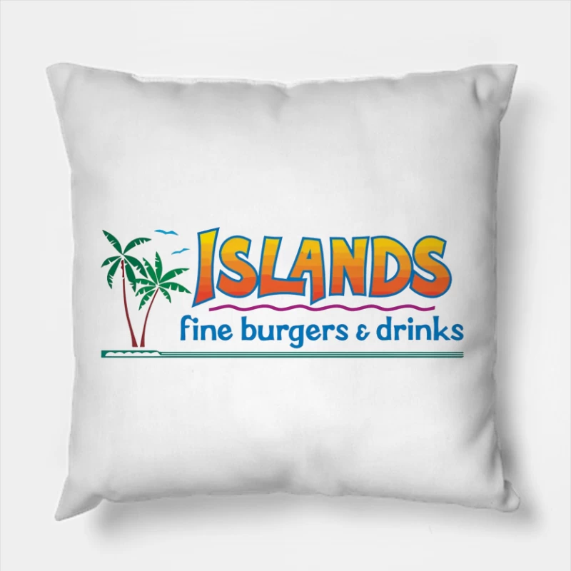 Islands Restaurant Tropical-Themed Burger & Drinks Logo Throw Pillow