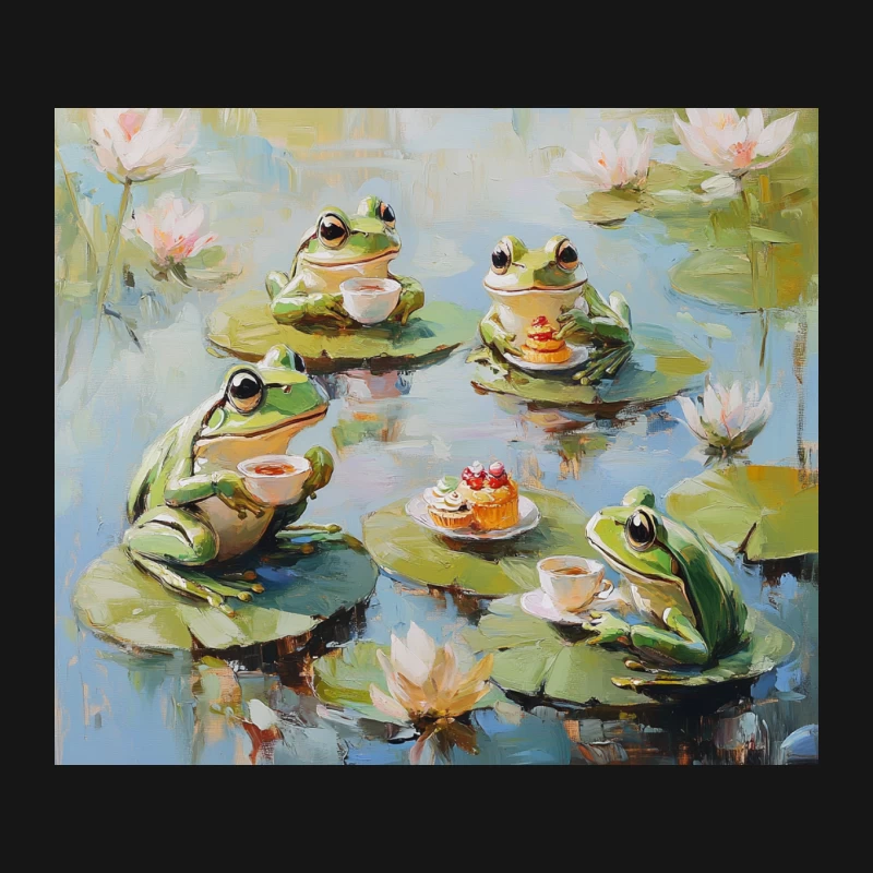 Whimsical Frog Tea Party on Lily Pads Mouse Pad